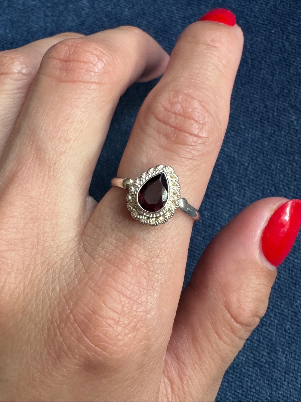 Vintage Red Garnet Teardrop Ring 925
Sterling Silver Handmade Ring Size 7